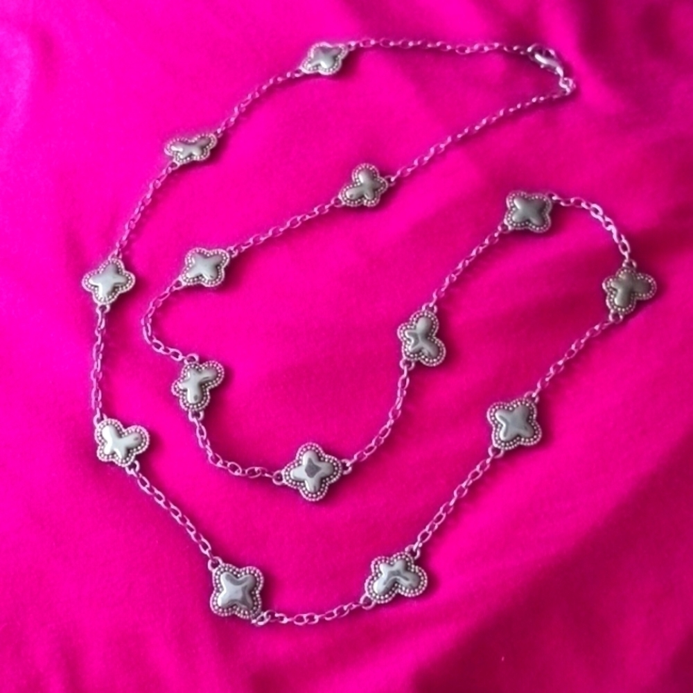Silver Tone Gold Tone Highlighted Butterflies and Flowers Silver Chain Necklace